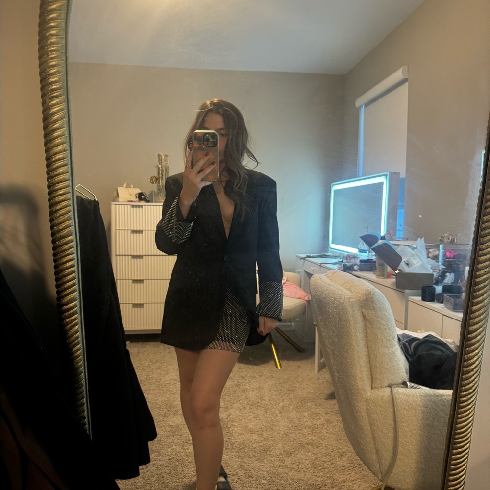SLA the label rhinestone skirt and blazer set
